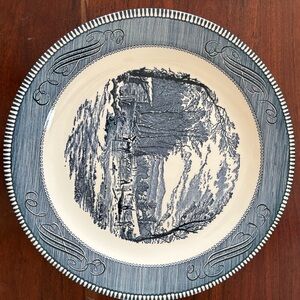 Vintage Currier and Ives Royal Blue China “Getting Ice” Chop Plate